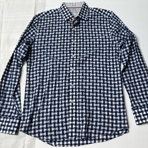 Bugatchi‎ Men Medium Cotton Button Up Long Sleeve Print Shaped Fit Shirt Uomo